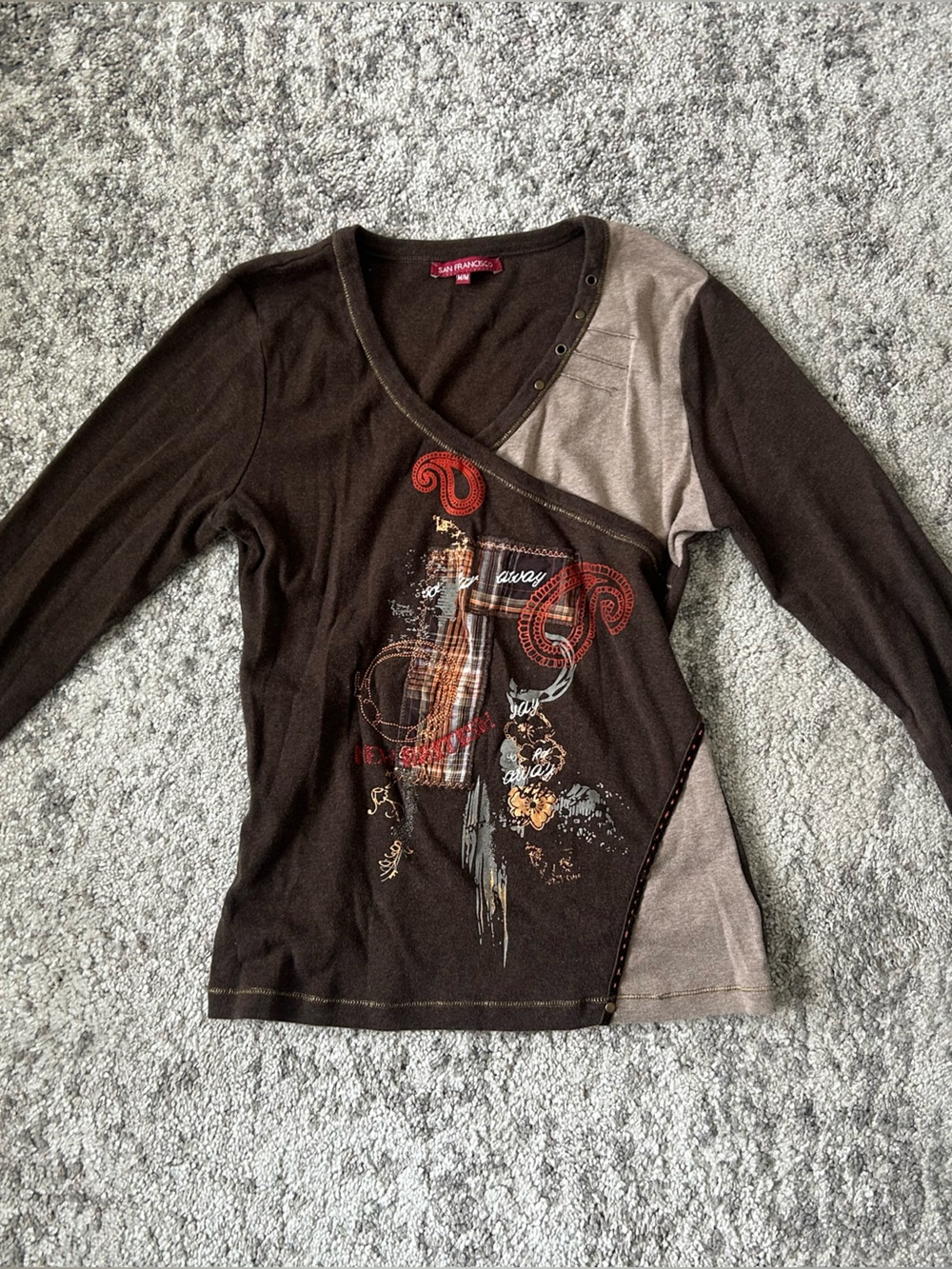 Women's Brown Graphic Layered Sweater